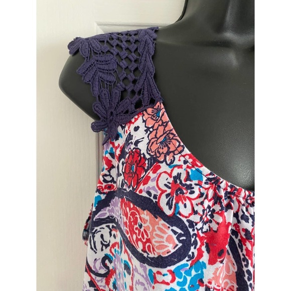 Faded Glory Sleeveless Knit Top Medium Crocheted Straps Red/White/Blue NWT - Picture 3 of 7